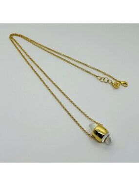 Clear Quartz Stone Pendant Necklace Gold Tone Cable Chain Minimalist Modernist